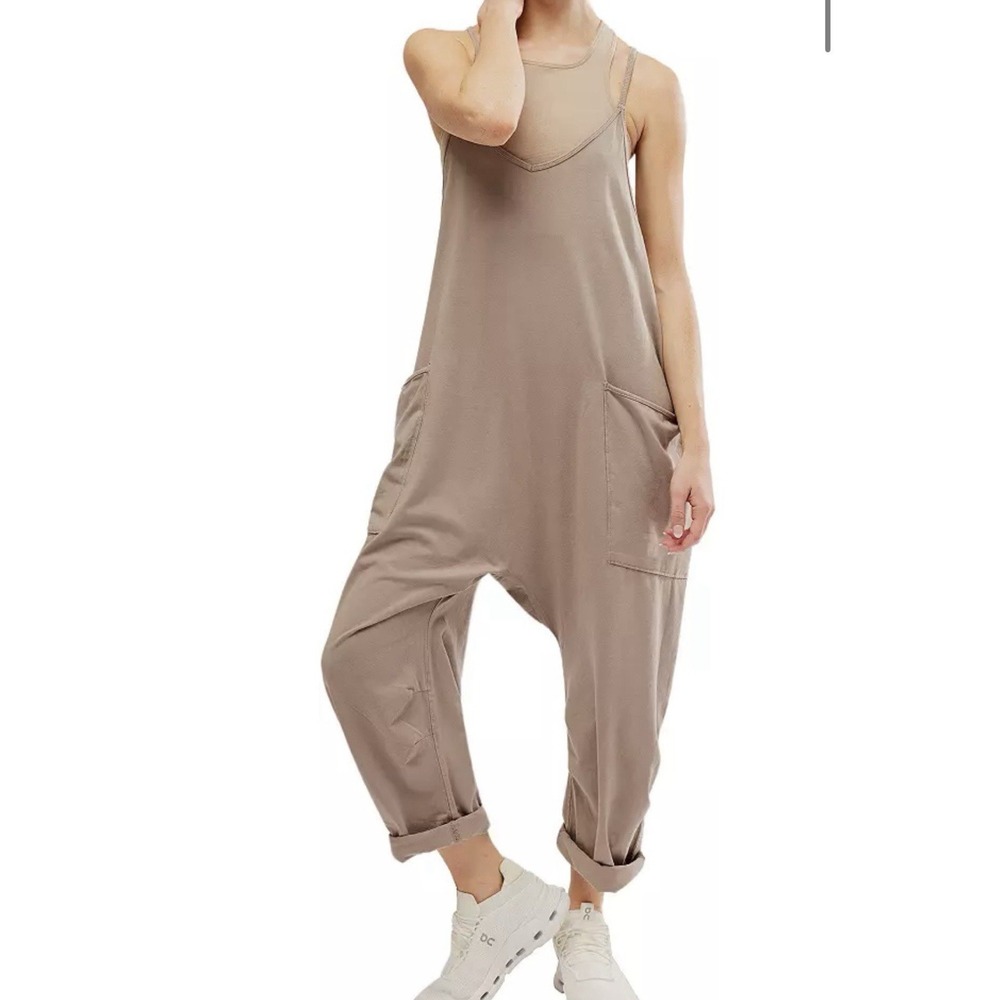 Free People Movement Hot Shot Jumpsuit Sz M Oversized Tan Boho Festival